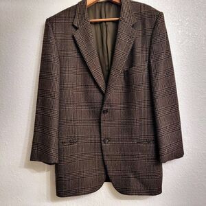 Joseph Abboud Mark Shale Wool Vintage Plaid 2-button Blazer w/ Shoulder Pads:43R